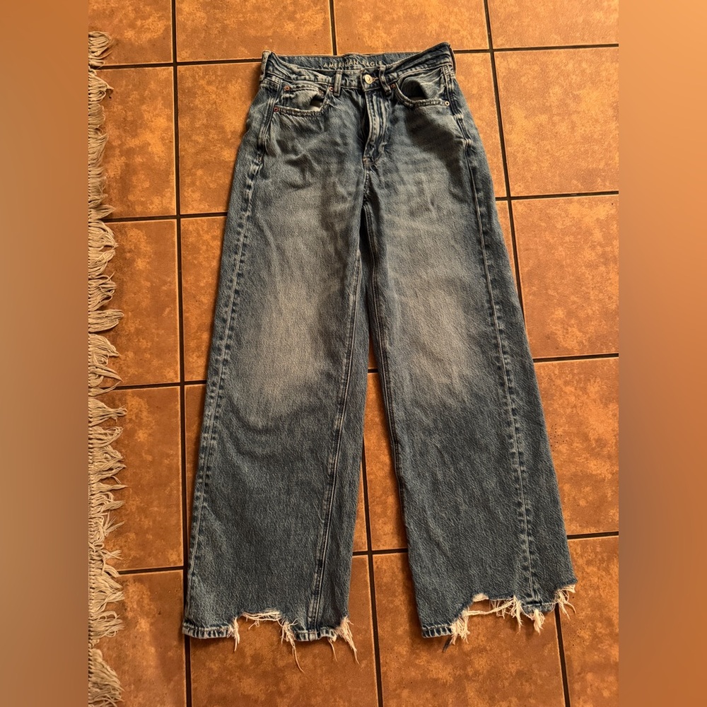 American Eagle Outfitters Distressed Blue Flare Jeans Wide Leg